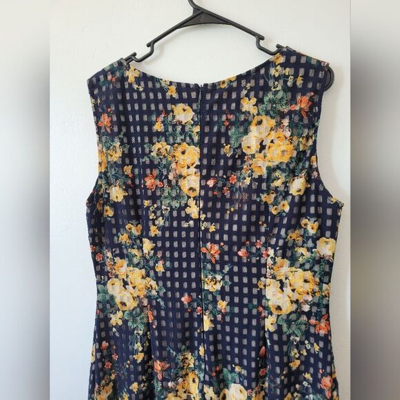 Navy Floral Grid Sheath Pencil Dress Office Career Professional Church Twee XXL - Picture 12 of 12